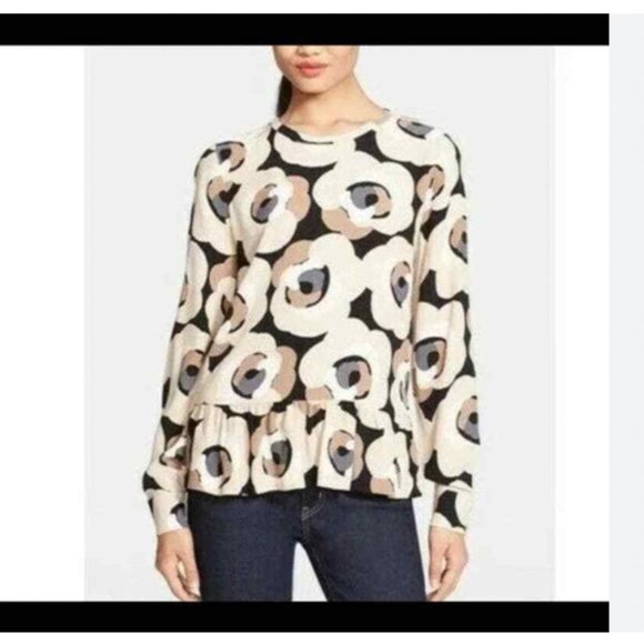 kate spade Tops - Kate Spade Deco Rose Peplum blouse top in neutral tan brown size 4